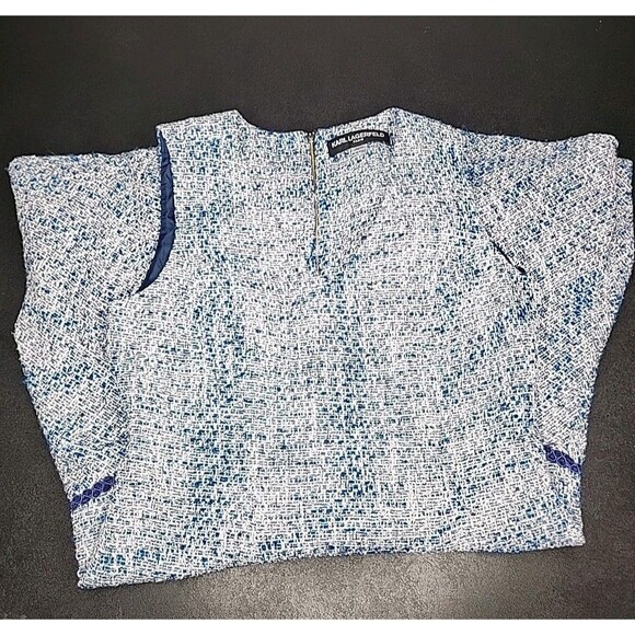 Karl Lagerfeld Drop Waisted Tweed Sleeveless Dress - Blue, White Sz 8 - Picture 6 of 9